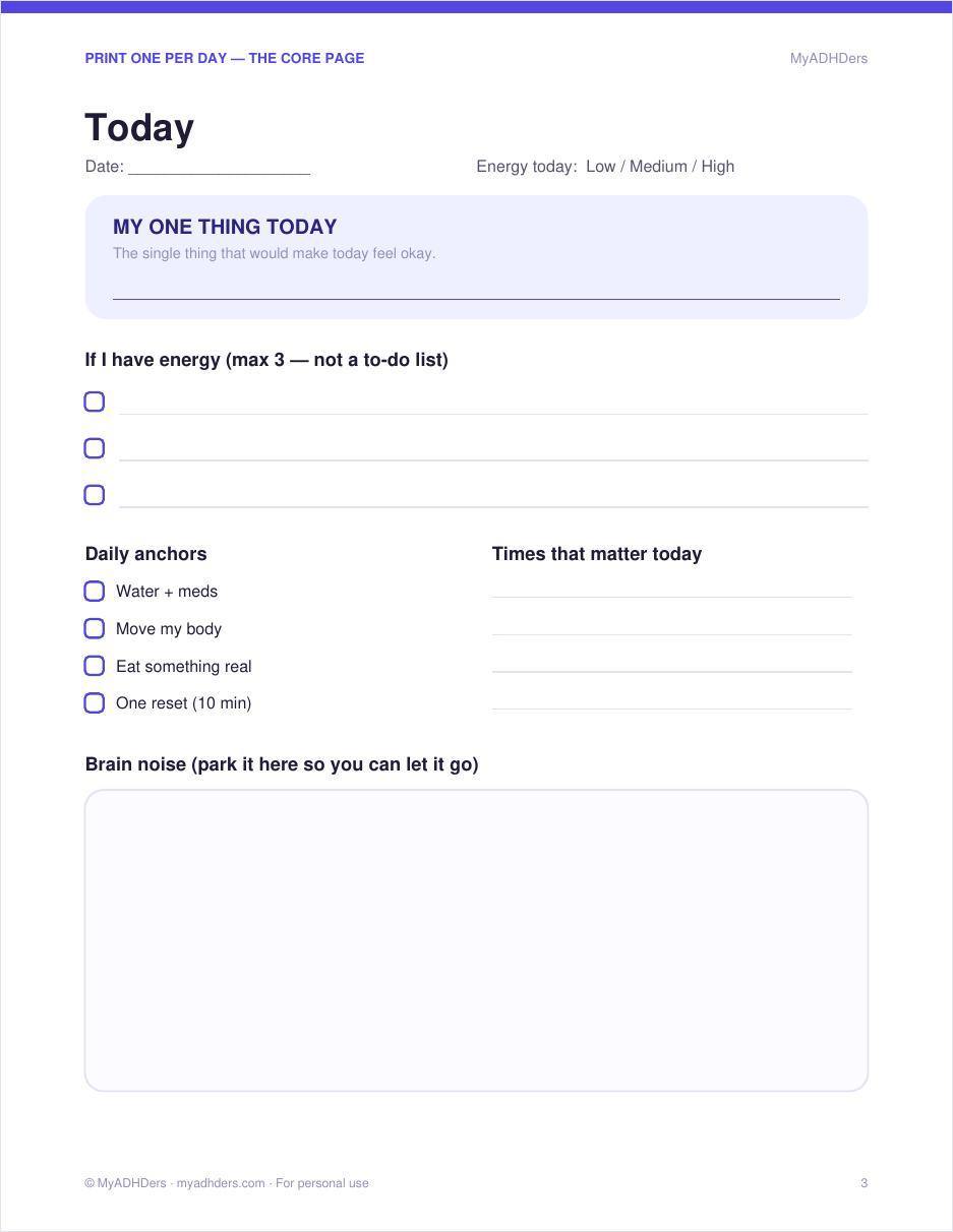The daily ONE-thing planner page